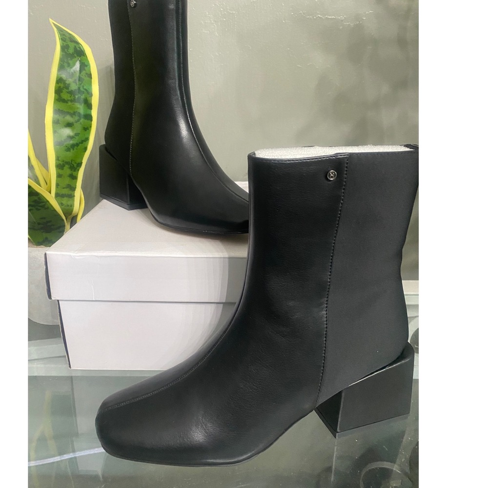 Halston Toni Black Square Toe Block Heel Ankle Boots HHTONI-06BKDS Womens 6